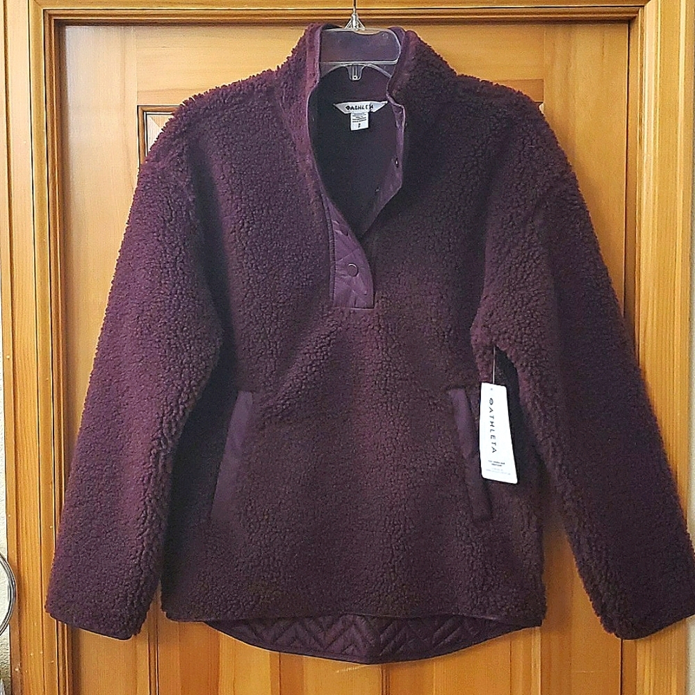 Nwt Athleta womens S Cozy Sherpa Snapped Sweatshirt Spiced Cabernet